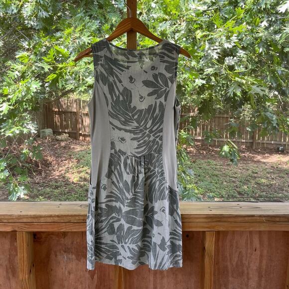 Lina Tomei Women's Green Floral Linen Sleeveless Mini Dress Size S - Picture 2 of 8